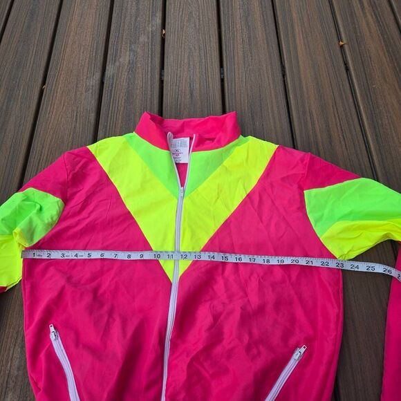3 tops & 2 pants windbreaker 80s neon costumes fun run pink yellow green M L&xl - Picture 4 of 16